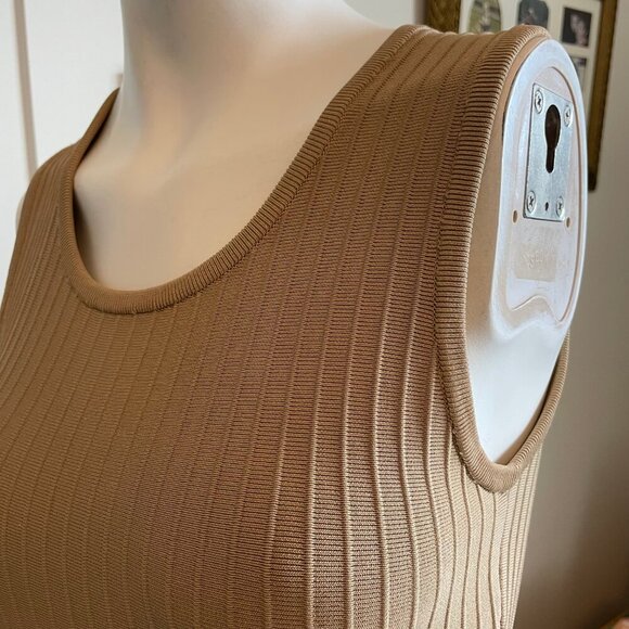 Pink Tartan Stretch Ballet Dress Fit & Flare Ribbed Viscose Nylon Camel/Tan XS - Picture 6 of 15